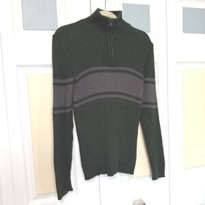 American Rag Cie Mens Sweater Small Green Gray Ribbed 1/4 Zip Pullover